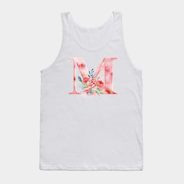 Floral Watercolor Monogram - M Tank Top by MysticMagpie